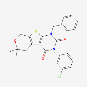 molecular formula C24H21ClN2O3S B11465817 6-benzyl-4-(3-chlorophenyl)-12,12-dimethyl-11-oxa-8-thia-4,6-diazatricyclo[7.4.0.02,7]trideca-1(9),2(7)-diene-3,5-dione 