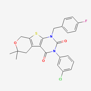 4-(3-chlorophenyl)-6-[(4-fluorophenyl)methyl]-12,12-dimethyl-11-oxa-8-thia-4,6-diazatricyclo[7.4.0.02,7]trideca-1(9),2(7)-diene-3,5-dione