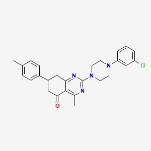 molecular formula C26H27ClN4O B11465906 2-[4-(3-chlorophenyl)piperazin-1-yl]-4-methyl-7-(4-methylphenyl)-7,8-dihydroquinazolin-5(6H)-one 