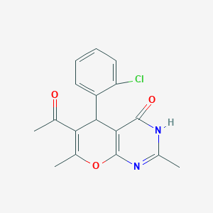 molecular formula C17H15ClN2O3 B11465918 6-acetyl-5-(2-chlorophenyl)-2,7-dimethyl-3,5-dihydro-4H-pyrano[2,3-d]pyrimidin-4-one 