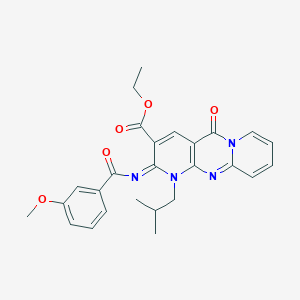 molecular formula C26H26N4O5 B11466031 ethyl 6-(3-methoxybenzoyl)imino-7-(2-methylpropyl)-2-oxo-1,7,9-triazatricyclo[8.4.0.03,8]tetradeca-3(8),4,9,11,13-pentaene-5-carboxylate 