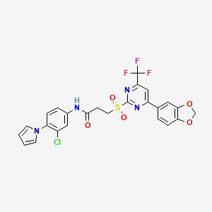 molecular formula C25H18ClF3N4O5S B11466067 3-{[4-(1,3-benzodioxol-5-yl)-6-(trifluoromethyl)pyrimidin-2-yl]sulfonyl}-N-[3-chloro-4-(1H-pyrrol-1-yl)phenyl]propanamide 