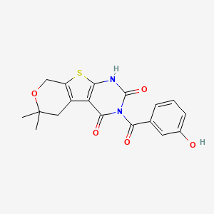 molecular formula C18H16N2O5S B11466087 4-(3-hydroxybenzoyl)-12,12-dimethyl-11-oxa-8-thia-4,6-diazatricyclo[7.4.0.02,7]trideca-1(9),2(7)-diene-3,5-dione 