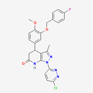 molecular formula C25H21ClFN5O3 B11466107 1-(6-chloropyridazin-3-yl)-4-{3-[(4-fluorobenzyl)oxy]-4-methoxyphenyl}-3-methyl-1,4,5,7-tetrahydro-6H-pyrazolo[3,4-b]pyridin-6-one 