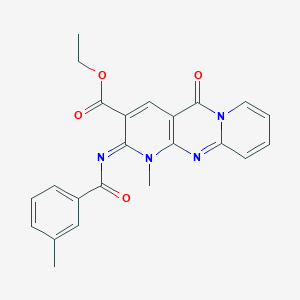 molecular formula C23H20N4O4 B11466170 ethyl 7-methyl-6-(3-methylbenzoyl)imino-2-oxo-1,7,9-triazatricyclo[8.4.0.03,8]tetradeca-3(8),4,9,11,13-pentaene-5-carboxylate 