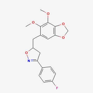 molecular formula C19H18FNO5 B11466264 5-[(6,7-Dimethoxy-1,3-benzodioxol-5-yl)methyl]-3-(4-fluorophenyl)-4,5-dihydro-1,2-oxazole 