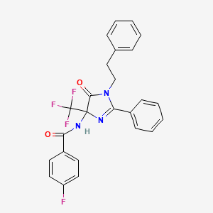 molecular formula C25H19F4N3O2 B11466331 4-fluoro-N-[5-oxo-2-phenyl-1-(2-phenylethyl)-4-(trifluoromethyl)-4,5-dihydro-1H-imidazol-4-yl]benzamide 