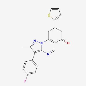 molecular formula C21H16FN3OS B11466336 3-(4-fluorophenyl)-2-methyl-8-(thiophen-2-yl)-8,9-dihydropyrazolo[1,5-a]quinazolin-6(7H)-one 