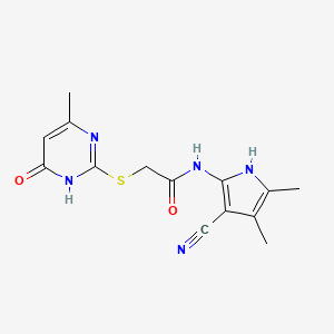 molecular formula C14H15N5O2S B11466380 N-(3-cyano-4,5-dimethyl-1H-pyrrol-2-yl)-2-[(4-methyl-6-oxo-1,6-dihydropyrimidin-2-yl)sulfanyl]acetamide 