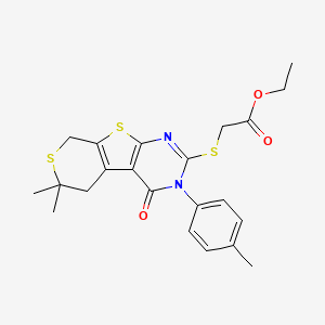 molecular formula C22H24N2O3S3 B11466381 ethyl 2-[[12,12-dimethyl-4-(4-methylphenyl)-3-oxo-8,11-dithia-4,6-diazatricyclo[7.4.0.02,7]trideca-1(9),2(7),5-trien-5-yl]sulfanyl]acetate 