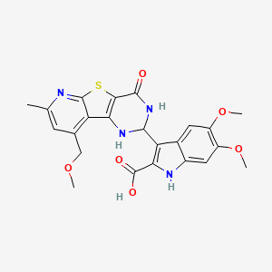 molecular formula C23H22N4O6S B11466414 5,6-dimethoxy-3-[13-(methoxymethyl)-11-methyl-6-oxo-8-thia-3,5,10-triazatricyclo[7.4.0.02,7]trideca-1(13),2(7),9,11-tetraen-4-yl]-1H-indole-2-carboxylic acid 