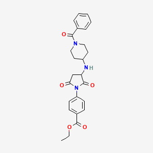 molecular formula C25H27N3O5 B11466439 Ethyl 4-(2,5-dioxo-3-{[1-(phenylcarbonyl)piperidin-4-yl]amino}pyrrolidin-1-yl)benzoate 