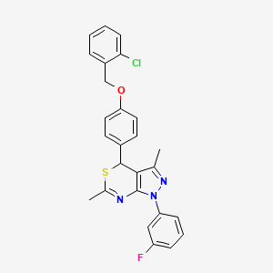 molecular formula C26H21ClFN3OS B11466463 4-{4-[(2-Chlorobenzyl)oxy]phenyl}-1-(3-fluorophenyl)-3,6-dimethyl-1,4-dihydropyrazolo[3,4-d][1,3]thiazine 