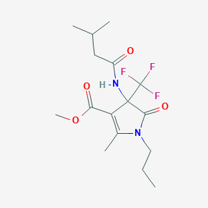 molecular formula C16H23F3N2O4 B11466496 methyl 2-methyl-4-[(3-methylbutanoyl)amino]-5-oxo-1-propyl-4-(trifluoromethyl)-4,5-dihydro-1H-pyrrole-3-carboxylate 