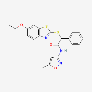 molecular formula C21H19N3O3S2 B11466500 2-[(6-ethoxy-1,3-benzothiazol-2-yl)sulfanyl]-N-(5-methyl-1,2-oxazol-3-yl)-2-phenylacetamide 