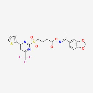 molecular formula C22H18F3N3O6S2 B11466513 1-({[(1E)-1-(1,3-benzodioxol-5-yl)ethylidene]amino}oxy)-4-{[4-(thiophen-2-yl)-6-(trifluoromethyl)pyrimidin-2-yl]sulfonyl}butan-1-one 