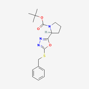 molecular formula C18H23N3O3S B11466529 Tert-butyl 2-[5-(benzylsulfanyl)-1,3,4-oxadiazol-2-yl]pyrrolidine-1-carboxylate CAS No. 1173675-35-8