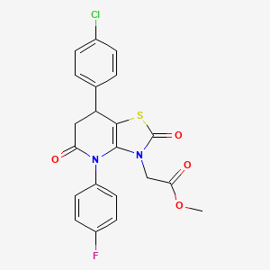 molecular formula C21H16ClFN2O4S B11466549 methyl [7-(4-chlorophenyl)-4-(4-fluorophenyl)-2,5-dioxo-4,5,6,7-tetrahydro[1,3]thiazolo[4,5-b]pyridin-3(2H)-yl]acetate 