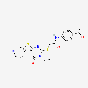 N-(4-acetylphenyl)-2-[(4-ethyl-11-methyl-3-oxo-8-thia-4,6,11-triazatricyclo[7.4.0.02,7]trideca-1(9),2(7),5-trien-5-yl)sulfanyl]acetamide