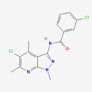 molecular formula C16H14Cl2N4O B11466578 3-Chloro-N-{5-chloro-1,4,6-trimethyl-1H-pyrazolo[3,4-B]pyridin-3-YL}benzamide 