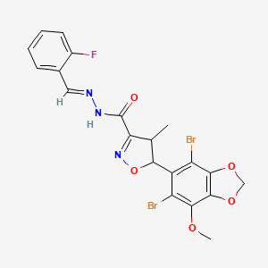 molecular formula C20H16Br2FN3O5 B11466621 5-(4,6-dibromo-7-methoxy-1,3-benzodioxol-5-yl)-N'-[(E)-(2-fluorophenyl)methylidene]-4-methyl-4,5-dihydro-1,2-oxazole-3-carbohydrazide 