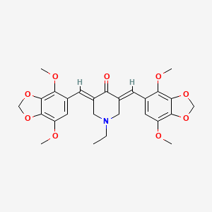 molecular formula C27H29NO9 B11466639 (3E,5E)-3,5-bis[(4,7-dimethoxy-1,3-benzodioxol-5-yl)methylidene]-1-ethylpiperidin-4-one 