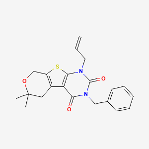 molecular formula C21H22N2O3S B11466673 4-benzyl-12,12-dimethyl-6-prop-2-enyl-11-oxa-8-thia-4,6-diazatricyclo[7.4.0.02,7]trideca-1(9),2(7)-diene-3,5-dione 