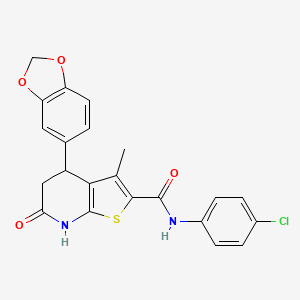 molecular formula C22H17ClN2O4S B11466695 4-(1,3-benzodioxol-5-yl)-N-(4-chlorophenyl)-3-methyl-6-oxo-4,5,6,7-tetrahydrothieno[2,3-b]pyridine-2-carboxamide 