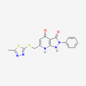 molecular formula C16H13N5O2S2 B11466716 6-{[(5-methyl-1,3,4-thiadiazol-2-yl)sulfanyl]methyl}-2-phenyl-1H-pyrazolo[3,4-b]pyridine-3,4(2H,7H)-dione 