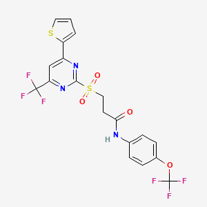 molecular formula C19H13F6N3O4S2 B11466735 3-{[4-(thiophen-2-yl)-6-(trifluoromethyl)pyrimidin-2-yl]sulfonyl}-N-[4-(trifluoromethoxy)phenyl]propanamide 