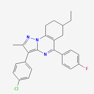 molecular formula C25H23ClFN3 B11466742 3-(4-Chlorophenyl)-7-ethyl-5-(4-fluorophenyl)-2-methyl-6,7,8,9-tetrahydropyrazolo[1,5-a]quinazoline 