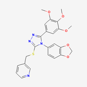 molecular formula C24H22N4O5S B11466795 3-({[4-(1,3-benzodioxol-5-yl)-5-(3,4,5-trimethoxyphenyl)-4H-1,2,4-triazol-3-yl]sulfanyl}methyl)pyridine 