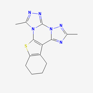 molecular formula C14H14N6S B11466899 3,9-dimethyl-19-thia-2,4,5,7,8,10-hexazapentacyclo[10.7.0.02,6.07,11.013,18]nonadeca-1(12),3,5,8,10,13(18)-hexaene 