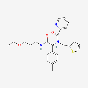 molecular formula C25H29N3O3S B11466933 N-{2-[(3-ethoxypropyl)amino]-1-(4-methylphenyl)-2-oxoethyl}-N-(thiophen-2-ylmethyl)pyridine-2-carboxamide 