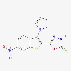 molecular formula C14H8N4O3S2 B11466938 5-[6-nitro-3-(1H-pyrrol-1-yl)-1-benzothiophen-2-yl]-1,3,4-oxadiazole-2-thiol 