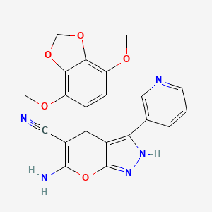 molecular formula C21H17N5O5 B11467013 6-Amino-4-(4,7-dimethoxy-1,3-benzodioxol-5-yl)-3-(pyridin-3-yl)-1,4-dihydropyrano[2,3-c]pyrazole-5-carbonitrile 