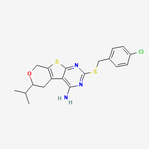 5-[(4-chlorophenyl)methylsulfanyl]-12-propan-2-yl-11-oxa-8-thia-4,6-diazatricyclo[7.4.0.02,7]trideca-1(9),2,4,6-tetraen-3-amine