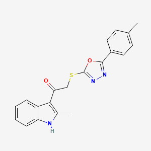 molecular formula C20H17N3O2S B11467059 1-(2-methyl-1H-indol-3-yl)-2-{[5-(4-methylphenyl)-1,3,4-oxadiazol-2-yl]sulfanyl}ethanone 