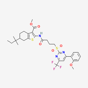 Methyl 2-[(4-{[4-(2-methoxyphenyl)-6-(trifluoromethyl)pyrimidin-2-yl]sulfonyl}butanoyl)amino]-6-(2-methylbutan-2-yl)-4,5,6,7-tetrahydro-1-benzothiophene-3-carboxylate