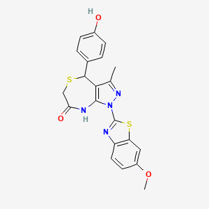 molecular formula C21H18N4O3S2 B11467127 4-(4-hydroxyphenyl)-1-(6-methoxy-1,3-benzothiazol-2-yl)-3-methyl-4,8-dihydro-1H-pyrazolo[3,4-e][1,4]thiazepin-7(6H)-one 