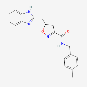 molecular formula C20H20N4O2 B11467180 5-(1H-benzimidazol-2-ylmethyl)-N-(4-methylbenzyl)-4,5-dihydro-1,2-oxazole-3-carboxamide 