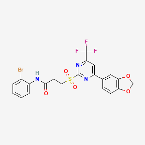 molecular formula C21H15BrF3N3O5S B11467201 3-{[4-(1,3-benzodioxol-5-yl)-6-(trifluoromethyl)pyrimidin-2-yl]sulfonyl}-N-(2-bromophenyl)propanamide 