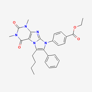 molecular formula C28H29N5O4 B11467271 Ethyl 4-{6-butyl-1,3-dimethyl-2,4-dioxo-7-phenyl-1H,2H,3H,4H,8H-imidazo[1,2-G]purin-8-YL}benzoate 