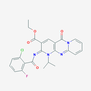 ethyl 6-(2-chloro-6-fluorobenzoyl)imino-2-oxo-7-propan-2-yl-1,7,9-triazatricyclo[8.4.0.03,8]tetradeca-3(8),4,9,11,13-pentaene-5-carboxylate