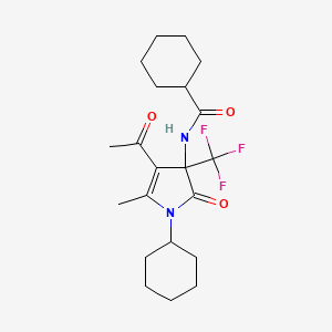 molecular formula C21H29F3N2O3 B11467282 N-[4-acetyl-1-cyclohexyl-5-methyl-2-oxo-3-(trifluoromethyl)-2,3-dihydro-1H-pyrrol-3-yl]cyclohexanecarboxamide 