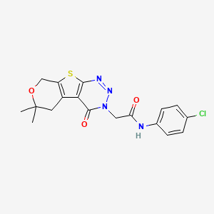 molecular formula C18H17ClN4O3S B11467295 N-(4-chlorophenyl)-2-(12,12-dimethyl-3-oxo-11-oxa-8-thia-4,5,6-triazatricyclo[7.4.0.02,7]trideca-1(9),2(7),5-trien-4-yl)acetamide 