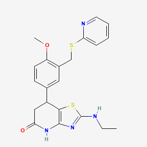 molecular formula C21H22N4O2S2 B11467308 2-(ethylamino)-7-{4-methoxy-3-[(pyridin-2-ylsulfanyl)methyl]phenyl}-6,7-dihydro[1,3]thiazolo[4,5-b]pyridin-5(4H)-one 