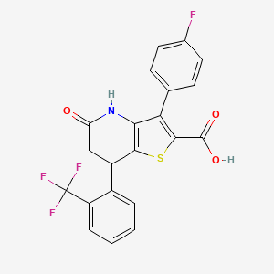 molecular formula C21H13F4NO3S B11467327 3-(4-Fluorophenyl)-5-oxo-7-[2-(trifluoromethyl)phenyl]-4,5,6,7-tetrahydrothieno[3,2-b]pyridine-2-carboxylic acid 