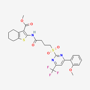 molecular formula C26H26F3N3O6S2 B11467355 Methyl 2-[(4-{[4-(2-methoxyphenyl)-6-(trifluoromethyl)pyrimidin-2-yl]sulfonyl}butanoyl)amino]-4,5,6,7-tetrahydro-1-benzothiophene-3-carboxylate 