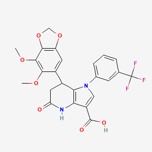 7-(6,7-dimethoxy-1,3-benzodioxol-5-yl)-5-oxo-1-[3-(trifluoromethyl)phenyl]-4,5,6,7-tetrahydro-1H-pyrrolo[3,2-b]pyridine-3-carboxylic acid